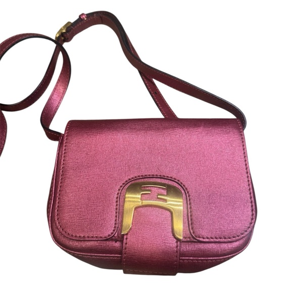 FENDI Metallic Pink Saffiano Leather Chameleon Messenger Mini Crossbody Bag - Picture 1 of 13